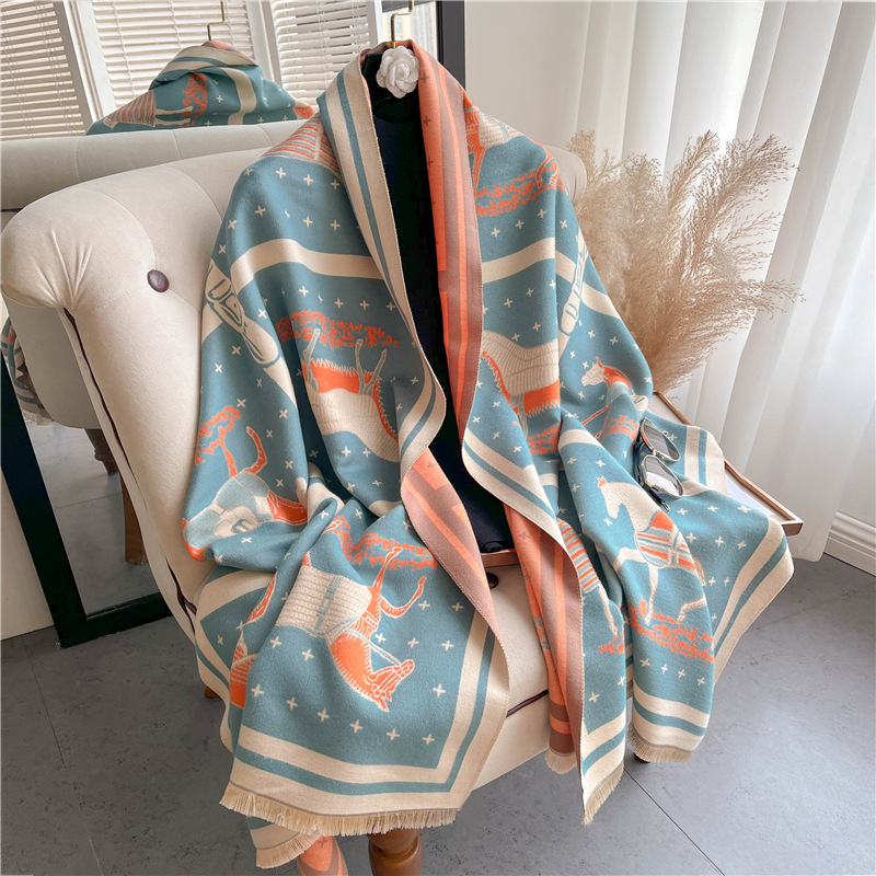 Cashmere Throw Blanket - 럭셔리 말 인쇄 두꺼운 캐시미어 담요