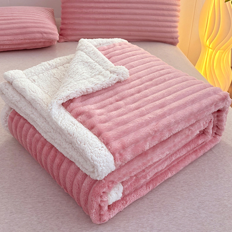 Cashmere Throw Blanket - 1개입 인조 토끼털 스트라이프 담요 두꺼운